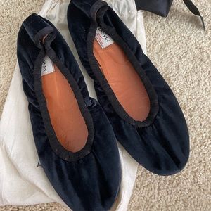 Lanvin ballet flats. Dark navy velvet with black trim. Size 39 1/2